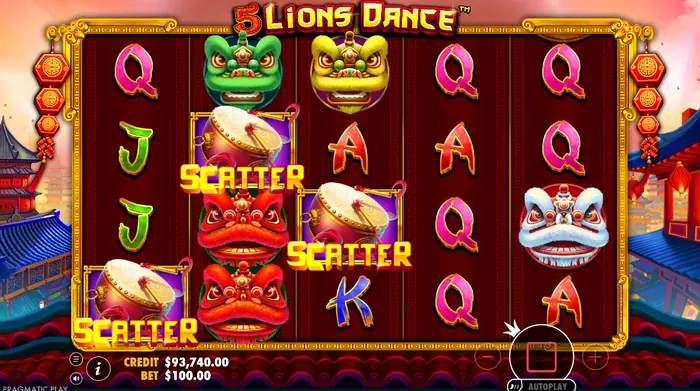 Символ Scatter в слоте 5 Lions Dance, который запускает бесплатные вращения.